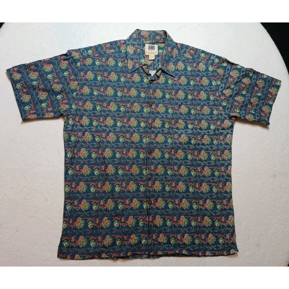 Kahala Avi Collection Mens Hawaiian Shirt Short Sleeve Floral Print Size Large